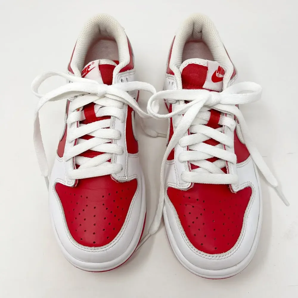 Nike Youth Size 4Y Dunk Low Championship Red White 2021 Leather Sneaker Casuals